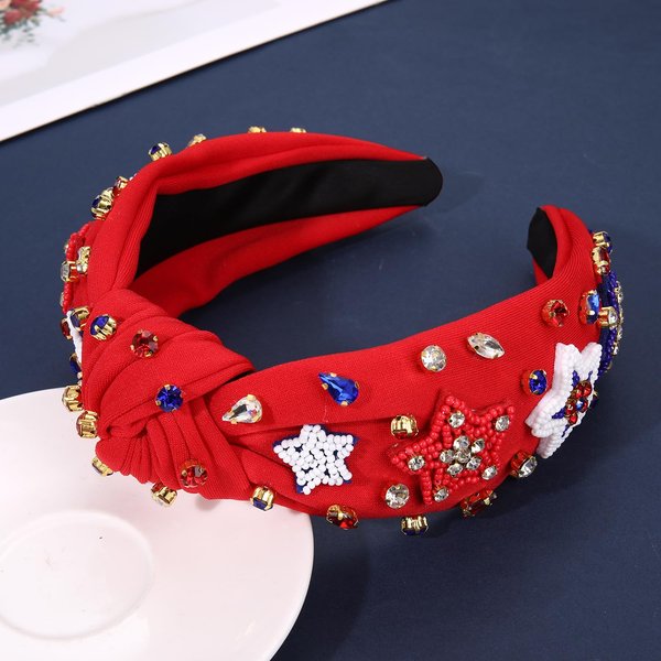 NVENF 4th of July Headbands, American Flag Star Headband Pearl Crystal Rhinestone Knotted Headbands Patriotic 4th of July Accessories Outfits for Women Holiday Gifts (American Flag 7)