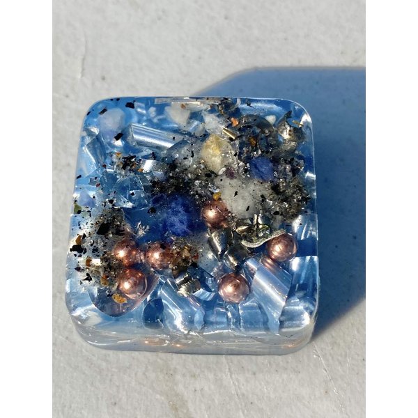 Mini Cube Tower Busters 1 Light Blue Orgone Generator Energy Accumulator PERFECT GIFTING TOOL!!!! Made 528Hz Frequency with OM Chants Many Beautiful Ingredients!! L.BL