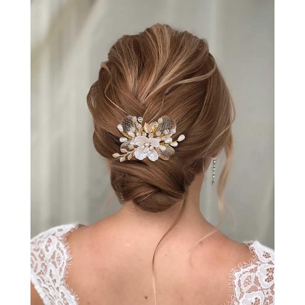 Campsis Wedding Hair Comb Pearl Bridal Hair Piece Copper Wire Crystal Bride Side Comb Copper Wire Hair Accessories for Women and Girls