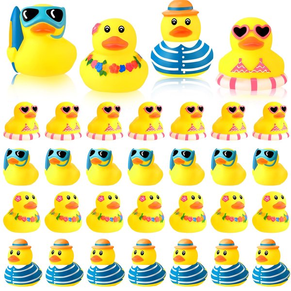Honoson 24 Pcs Summer Beach Rubber Duckies Bulk Mini Rubber Duck Bath Toys Float Bathtub Ducky Cute Squeaky Rubber Ducky for Classroom Carnival Summer Birthday Baby Shower Party Favor