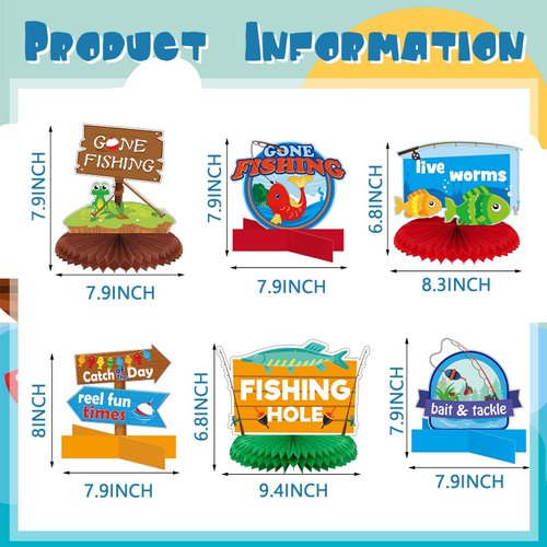 Zonon 12 Pieces Gone Fishing Party Supplies Fishing Centerpieces Fisherman Friendsmas Honeycomb Party Decorations Summer 3D Fishing Table Decor for Birthday Party Decorations