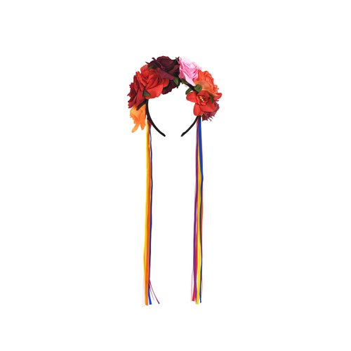 DreamLily Dia de los muertos Day of the dead Headpiece Frida Kahlo Mexican Flower Crown Ribbon Headband Party Costume NC22 (Mexican Crown Ribbon)