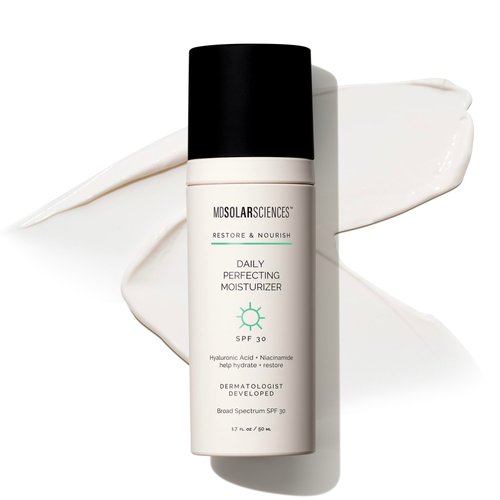 MDSolarSciences Daily Perfecting Moisturizer SPF 30, Face Moisturizer and Sunscreen, Anti-Aging, Broad Spectrum Protection, Paraben-Free, Hydrating Lotion for All Skin Types, 1.7 Fl Oz
