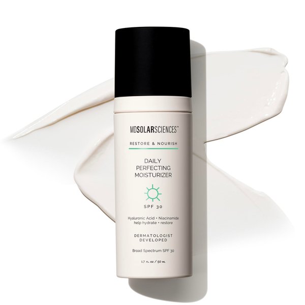 MDSolarSciences Daily Perfecting Moisturizer SPF 30, Face Moisturizer and Sunscreen, Anti-Aging, Broad Spectrum Protection, Paraben-Free, Hydrating Lotion for All Skin Types, 1.7 Fl Oz
