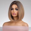 PATTNIUM Brown Blonde Bob Wig for Women Short Brown Mixed Blonde Wig Short Straight Ombre Blonde Bob Wig Heat Resistant Synthetic Wig with Wig Cap (Ombre Brown)