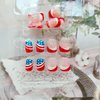 24Pcs 4th of July Press on Nails Short Square Fake Nails Glitter American Flag Nails Design Independence Day False Nails Acrylic Artificial Nails French Tip Glue on Nails for Women DIY Manicure Decor