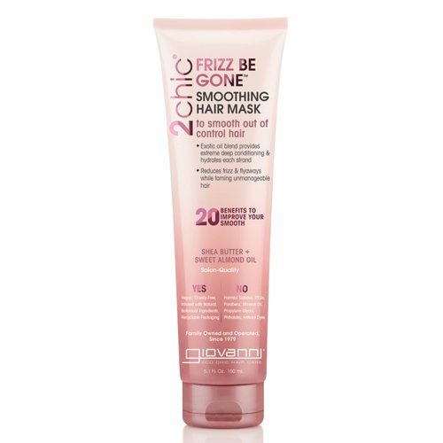 GIOVANNI Frizz Be Gone Smoothing Hair Mask - Natural Hair Smoothing Formula with Shea Butter & Sweet Almond Oil, Macadamia, Color Safe, Vegan, 2chic - 5.1 oz