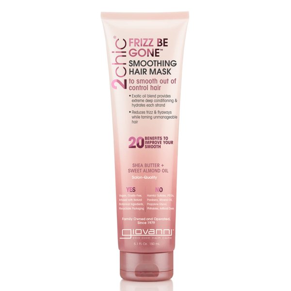 GIOVANNI Frizz Be Gone Smoothing Hair Mask - Natural Hair Smoothing Formula with Shea Butter & Sweet Almond Oil, Macadamia, Color Safe, Vegan, 2chic - 5.1 oz