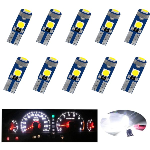 XFLHEHD 10 Pcs T5 LED Bulbs Super Bright White LED Bulb for 74 73 37 2721 3SMD, 5050 Chips 12V Led Replacements for Auto Car Dash Instrument Panel Gauge Cluster Indicator Lights Door Light