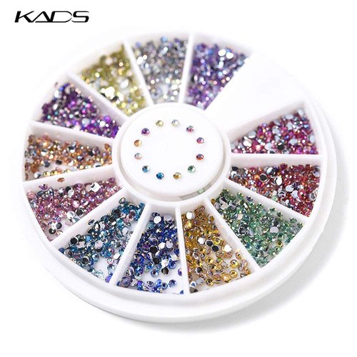 KADS Rhinestones 12 AB Colors 600 Pcs Nail Art Decorations Valentine's Day Crystal Glitters Rhinestones Acrylic Tips Manicure Decoration for Nail Tools