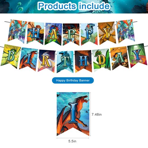 Wings of Fire Birthday Party Decoration, Wings of Fire Include Dragon Game Theme Birthday Banner, Cake Topper, Latex Balloons for Fans Birthday Party Supplies