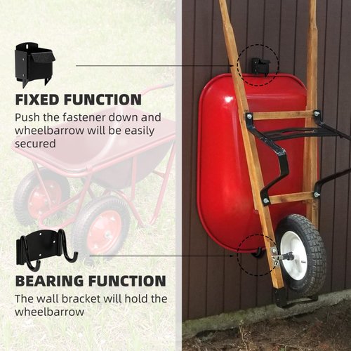 IRENPORU Wheelbarrow Holder,Wheelbarrow Hanger Holder for Garage Wall,Wheelbarrow Storage Bracket,for Fits Most Wheelbarrow,Folding Chair,Black