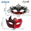 MYSEUNI Masquerade Mask for Couple Red - Shiny Rhinestone Venetian Mask & Mens Venetian Half Face Mask for Christmas Mardi Gras Party Halloween Costume Cosplay Prom Masked Ball