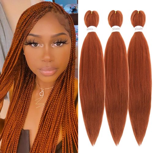 Pre Stretched Braiding Hair Pre Stretched Hair for Braiding Orange Braiding Hair Professional Hair Extensions 3 Pcs Crochet Hair for Women Yaki Braiding Hair 26 Inch (#13 Ginger Orange)