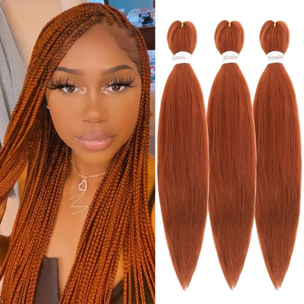 Pre Stretched Braiding Hair Pre Stretched Hair for Braiding Orange Braiding Hair Professional Hair Extensions 3 Pcs Crochet Hair for Women Yaki Braiding Hair 26 Inch (#13 Ginger Orange)