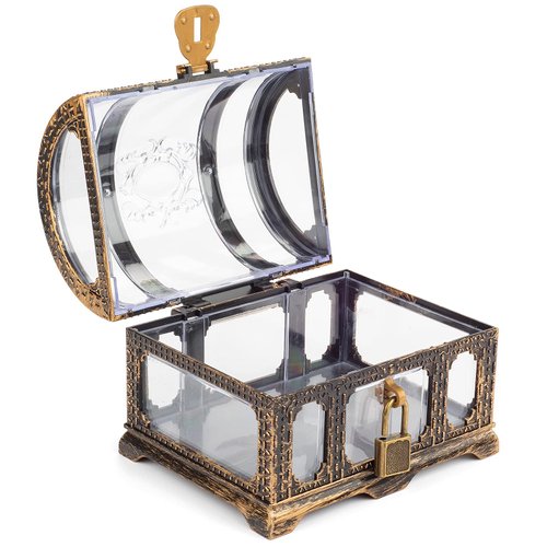 Kids Transparent Antique Pirate Treasure Chest,Plastic Treasure Chest for Pirate Party