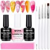 XIFEPFR Blooming Gel Nail Polish Kit, 15ml Marble Nail Polish for Spreading Effect Floral Print Watercolor DIY Manicure, UV LED Soak Off Blossom Gel with Top Base Coat Set