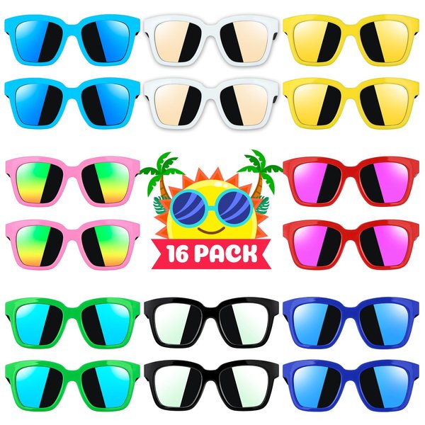 Smallzi Kids Sunglasses Bulk, 16 Pack Kids Sunglasses Party Favors - Neon Party Sunglasses for Kids, Sunglasses Party Pack for Kids Boys Girls