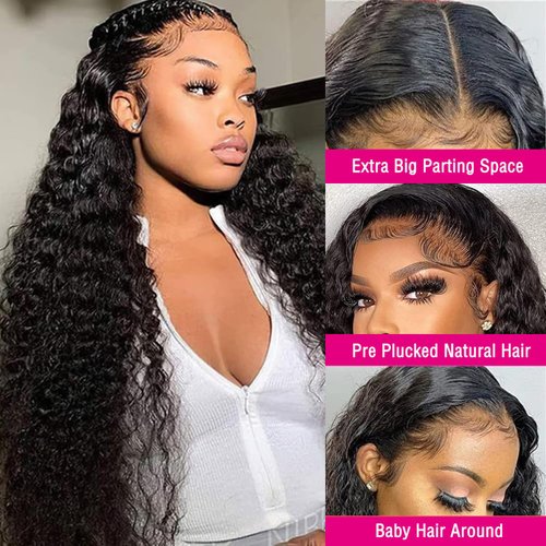 htsly 5x5 HD Lace Closure Wigs Human Hair 5x5 Water Wave Closure Wig Wet and Wavy Lace Front Wig Pre Plucked With Baby Hair Glueless Deep Curly Wigs for Black Women Natural Black 180% Density 28 Inch