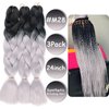 Black to Grey Gray Braiding Hair Extensions for Braids 24 inch 3 Packs Synthetic Hair for Braiding