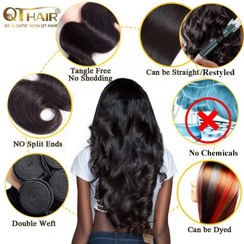 QTHAIR 12A Brazilian Virgin Body Wave Human Hair(20" 18" 16" 14",400g,Natural Black)100% Unprocessed Body Wave Brazilian Virgin Human Hair Extensions Weave Brazilian Body Wave Human Hair