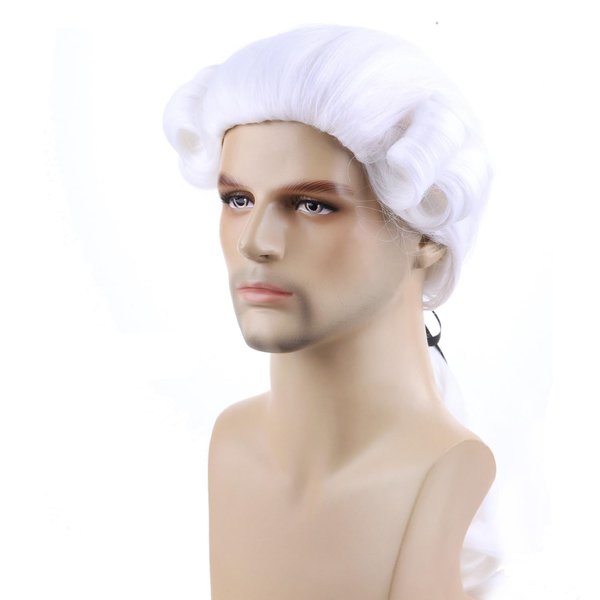 RightOn Judge Wig for Man White Wig Long Wave White Wig Halloween Costume Cosplay Wig
