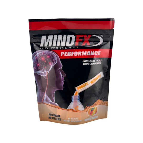 MindFX Energy Powder Drink Mix - 15 Sticks Orange Mango Performance Blend | Natural Nootropics for Clean Energy, and Enhanced Focus | Elevate Your Performance (Orange Mango, 1)