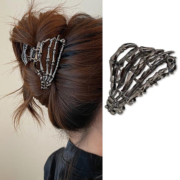 AIUPUOC Hair Clips Black Ghost Hand Hair Claw Clips with Skull Design Hair Barrettes for Thick Hair Thin Hair for Women Metal Skeleton Hair Accessories Clamps Cosplay Party Halloween Decorations 1PCS