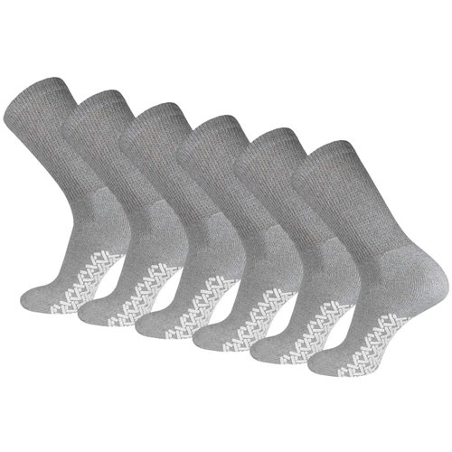 6 Pairs of Non-Skid Diabetic Crew Socks, Non Binding Top Therapeutic Cotton Gripper Socks (Grey, Size: 10-13)