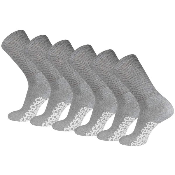 6 Pairs of Non-Skid Diabetic Crew Socks, Non Binding Top Therapeutic Cotton Gripper Socks (Grey, Size: 10-13)