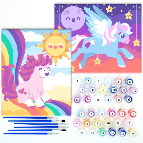 Astrakuma Studio Paint by Numbers Kit for Kids - Easy Painting Kits for Kids Ages 8-12, Small Beginner Pre Drawn Canvas, Unicorn Acrylic Color by Number Set for Children Age 5-8