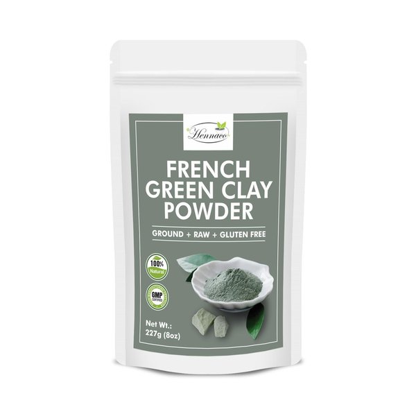hennaco Organic French Green Clay Powder Powder | Natural Green Face Mask Powder | French Green Clay for DIY Beauty | No Preservatives| Chemical Free | 100% Raw | 227 Grams (8 OZ)