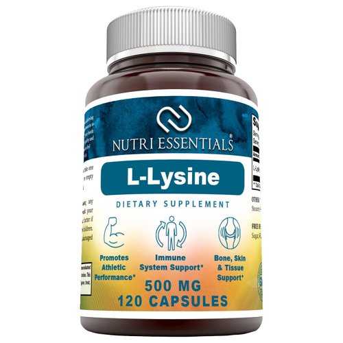 Nutri Essentials L-Lysine - 500mg Amino Acid Vitamin 120 Capsules - Commonly Used for Cold Sores, Immune Support, Respiratory Health & More