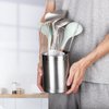 KSENDALO Stainless Steel Utensil Holder - 6.6inch Tall Kitchen Utensil Organizer with Weighted Base - Brushed Finish Metal Canister for Silverware Utensil Storage, 5inch Wide Utensil Rack, Silver