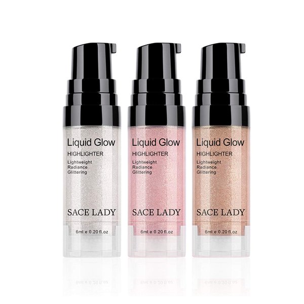 SACE LADY 3 Pack Liquid Highlighter Makeup Set Shimmer And Shine Ultra-Smooth Radiant Illuminator Kit For Face Cheekbone Body Glow Bronzer Glitter Illuminating Highlighters Makeups (3×6ml/0.2Fl Oz)