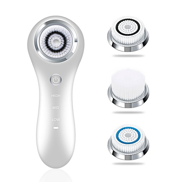 Facial Cleansing Brush Sonic Facial Brush Skin Cleansing Electric Face Scrubber Exfoliator by Hangsun SC200 with 3 Brush Heads, 3 Speed Modes Rechargeable for Exfoliating, Massaging and Deep Cleansing