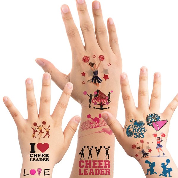 Oringaga 384 Cheerleading Temporary Tattoos for Kids - Sport Cheerleading Game Girl Cheer Dance Birthday Baby Shower Party Supplies Goodie Bag Stuffers Favors Prize Motivational Stickers(24 Sheets)