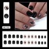 24Pcs Square Press on Nails Short Fake Nails Summer Stick on Nails Black Color False Nails with Butterfly and Vine Designs Cute Acrylic Nails Short Square Glue on Nails for Women & Girls