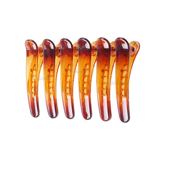 12PCS Brown Plastic Metal Alligator Bows Hair Clips Professional Hairdressing Salon Hair Barrettes Duck Bill Teeth Hair Clips Non Slip Band Clips (4.9CM)