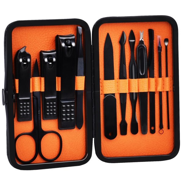 HANTEKAS Manicure Set Professional Nail Clipper Kit-12 Pieces Stainless Steel Manicure Kit, Women Men Grooming kit Nail Care Tools with Luxurious Travel Case
