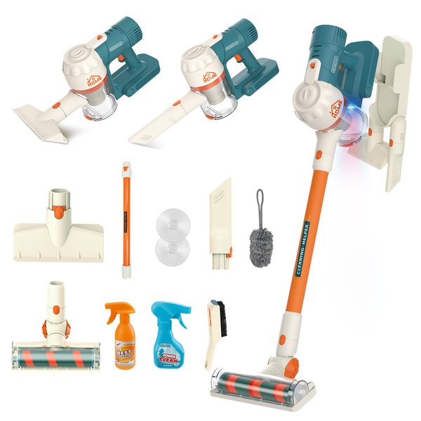 3 in 1 Kids Vacuum That Really Works, Toddler Cleaning Set with Holder, Toy Vacuum for Toddlers, Pretend Play Toys for Girls, Cordless Vacuum with Real Suction,Toddler Vacuum Toy Music & Lights
