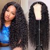 GERRIT Long Curly Wigs for Women 26 Inch Lace Front Black Wig Deep Wave Natural Curls Wig HD Transparent Lace Closure Wigs Heat Resistant Lace Frontal Human Hair Wig, Natural Black