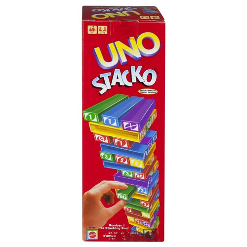 Mattel Games UNO StackoGame for Kids and Family with 45 Colored Stacking Blocks, Loading Tray and Instructions, Makes a Great Gift for 7 Year Olds and Up (43535)