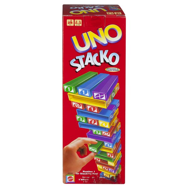 Mattel Games UNO StackoGame for Kids and Family with 45 Colored Stacking Blocks, Loading Tray and Instructions, Makes a Great Gift for 7 Year Olds and Up (43535)