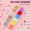 3D Nail Charms, Manicure Kit with Nail Rhinestone Glue Gel (UV Curing), Butterfly Colorful Flower Starry AB Gems Caviar Beads Half Round Pearl & Flatback Glass AB + Clear Crystal with Dotting Tools