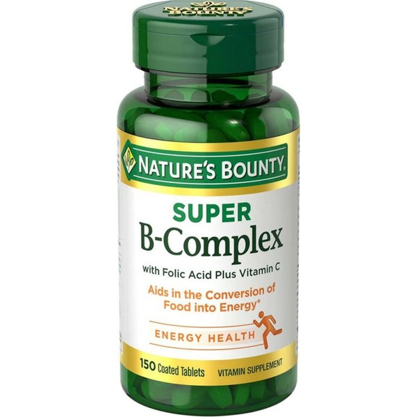 Nature's Bounty Super B Complex with Folic Acid Plus Vitamin C Tablets - 150 ct, Pack of 2