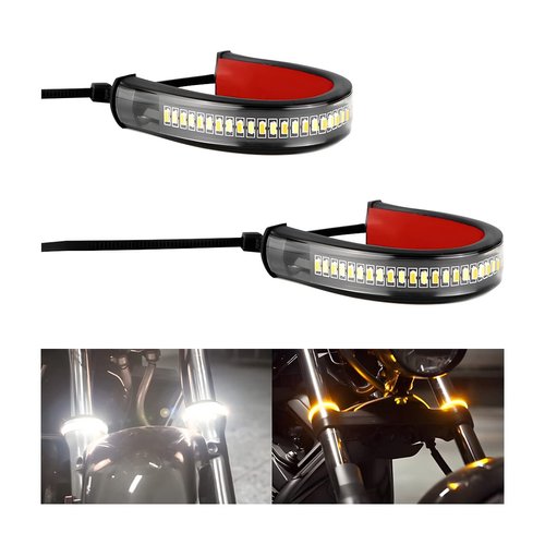 zipelo 2PCS Motorcycle LED Turn Signal Light, Flexible Switchback Dual-Color White & Amber Fork Turn Signal Blinkers, DRL Daytime Running Light Waterproof Adjustable Strips Bars for Motorbike