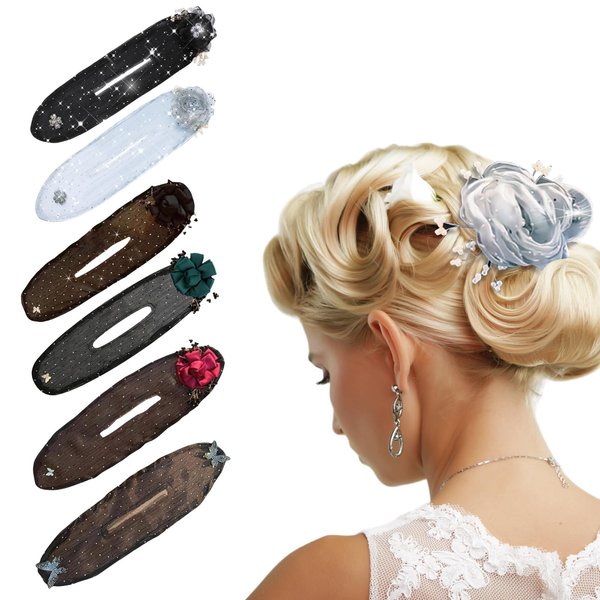 6PCs 2024 New Hand Embroidered Flowers Deft Bun Hair Twister, Lazy Hair Bun Clip, Flower Bun Twist Tool, Easy Bun Maker for Long & Thick Hair, Ball Hair Clip Flower Hair Bun Roller Clip
