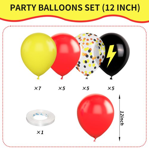 Red Black Yellow Balloons,12inch Poke Cartoon Balloons Lightning Printed Party Balloons Confetti Black Yellow Decoration for Boy Girls Cartoon Themed Party Birthdays Baby Showers Holiday Party