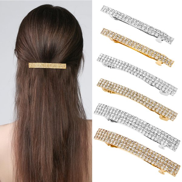 Crystal Hair Barrettes for Women French Hair Clips French Hair Barrette Gold Silver French Clips for Hair Rhinestone Hair Clips Hair Accessories for Women Metal Bling Hair Clasp Sparkly Hair Barrettes